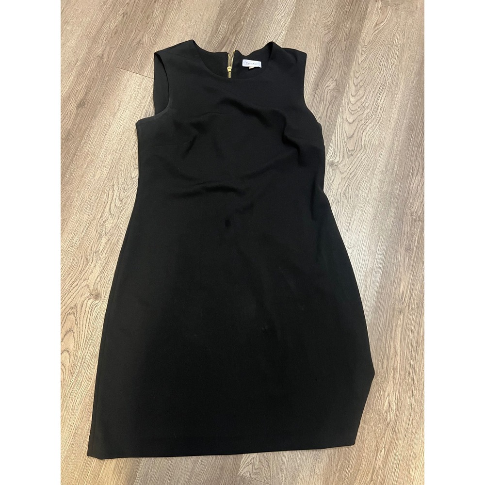 Calvin Klein Womens Black Sleeveless Gold Back Zip Shift Dress CD7C1Y5U Size 10